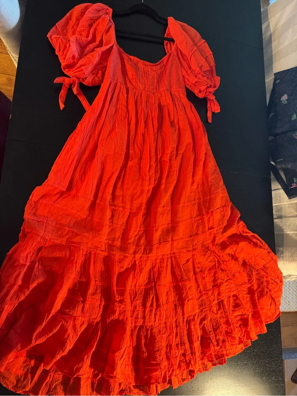 Free People Bright Red Puff-Sleeve Tiered Dress - Picture 2 of 6